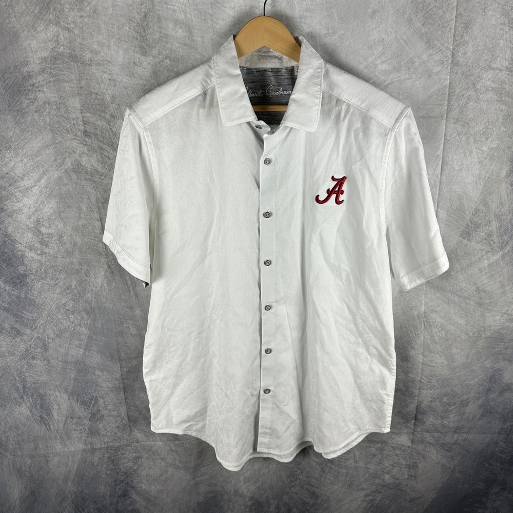 Robert Graham Alabama Crimson Tide Shirt Mens XL White Jacquard Short Sleeve